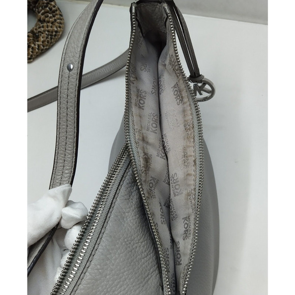 Michael Kors Gray Pebbled Leather Double Zipper Crossbody Shoulder Bag - Picture 16 of 16